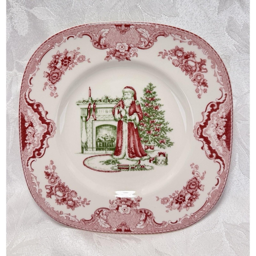 Johnson Brothers Old Britain Castles Square Santa Christmas Dessert Plate 7.75"